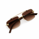 Carter - Rimless Sunglass - Fashion - Unisex - Wooden Style - UV Protected.