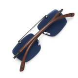 Carter - Rimless Sunglass- Black - Fashion - Unisex - Wooden Style - UV Protected.