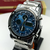 SKMEI Original Full Metal | Dual Time | Heavy Men’s Look | 6 Month Wrranty (Grey - Blue)