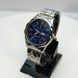 Poedagar P-615 | Dual Tone Stainless Steel | Day & Date Display (Navy Blue)