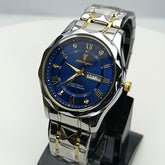 Poedagar P-615 | Dual Tone Stainless Steel | Day & Date Display (Navy Blue)