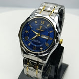 Poedagar P-615 | Dual Tone Stainless Steel | Day & Date Display (Navy Blue)