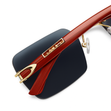 Carter - Rimless Sunglass - Fashion - Unisex - Wooden Style - UV Protected.