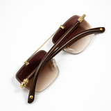 Carter - Rimless Sunglass - Fashion - Unisex - Wooden Style - UV Protected.