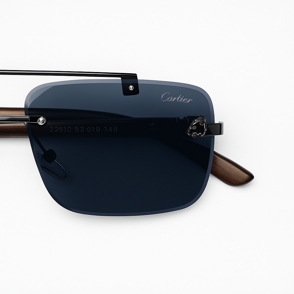 Cartier - Rimless Sunglass- Black - Fashion - Unisex - Wooden Style - UV Protected.