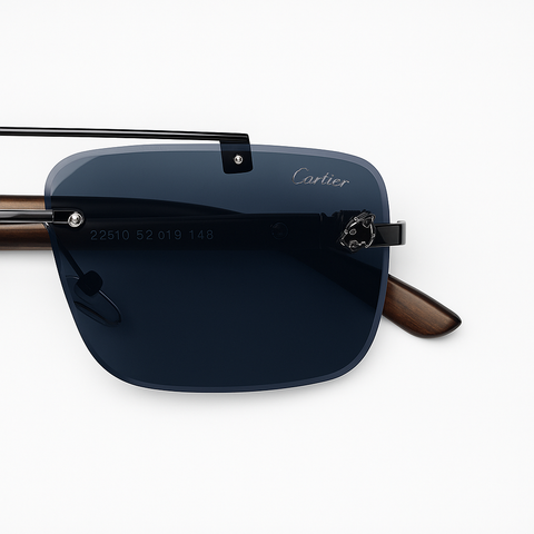 Cartier - Rimless Sunglass- Black - Fashion - Unisex - Wooden Style - UV Protected.