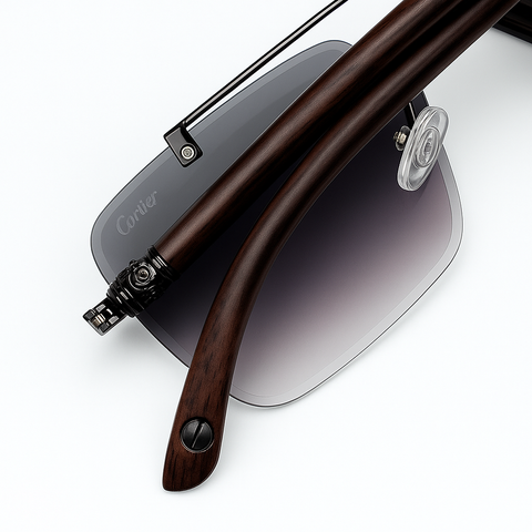 Cartier - Rimless Sunglass - Fashion - Unisex - Wooden Style - UV Protected.