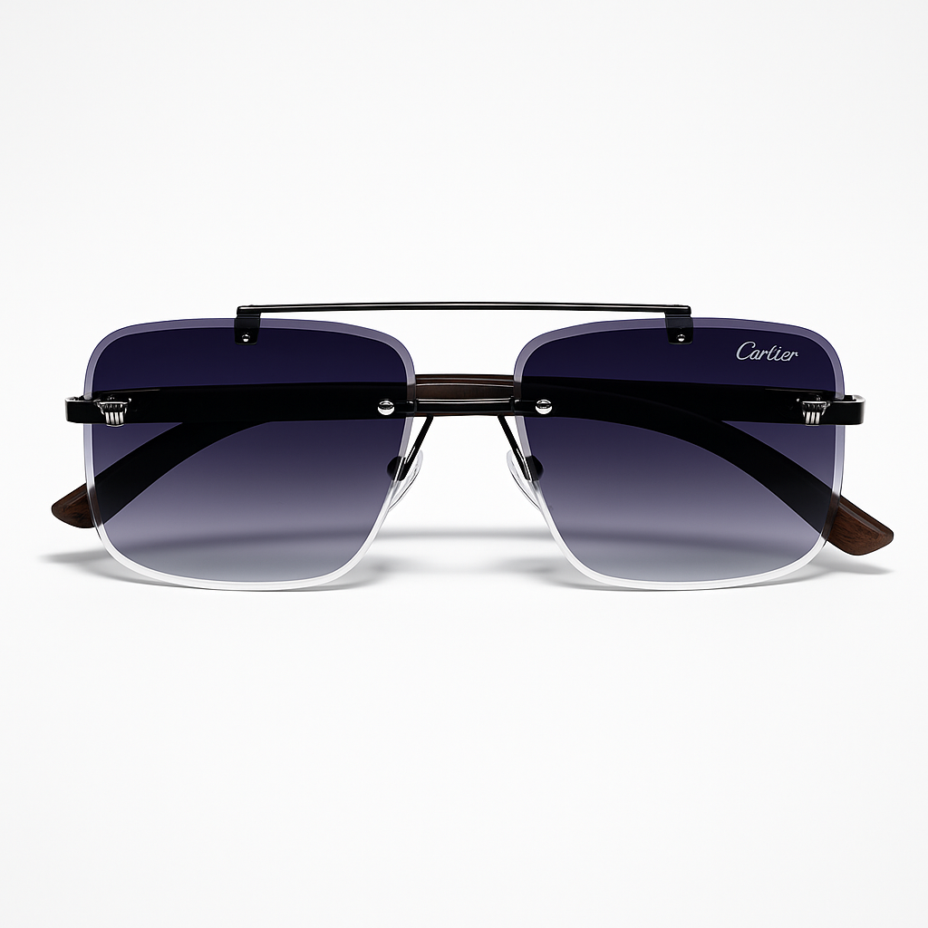 Cartier - Rimless Sunglass - Fashion - Unisex - Wooden Style - UV Protected.