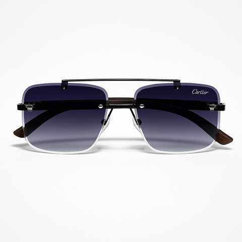 Cartier - Rimless Sunglass - Fashion - Unisex - Wooden Style - UV Protected.