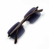 Carter - Rimless Sunglass - Fashion - Unisex - Wooden Style - UV Protected.