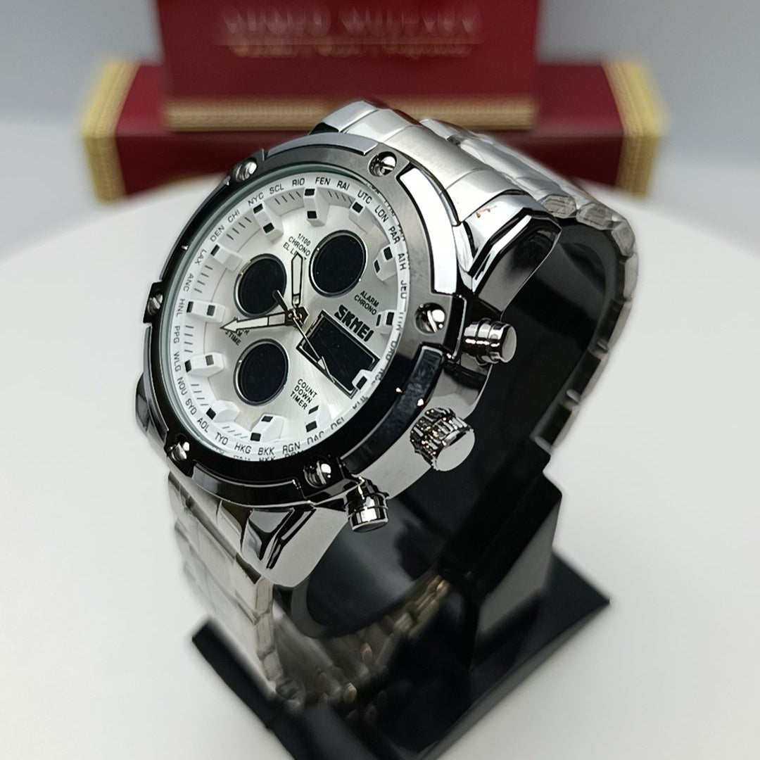 SKMEI Original Full Metal | Dual Time | Heavy Men’s Look | 6 Month Wrranty (White)