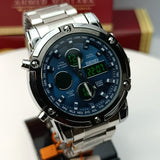 SKMEI Original Full Metal | Dual Time | Heavy Men’s Look | 6 Month Wrranty (Grey - Blue)