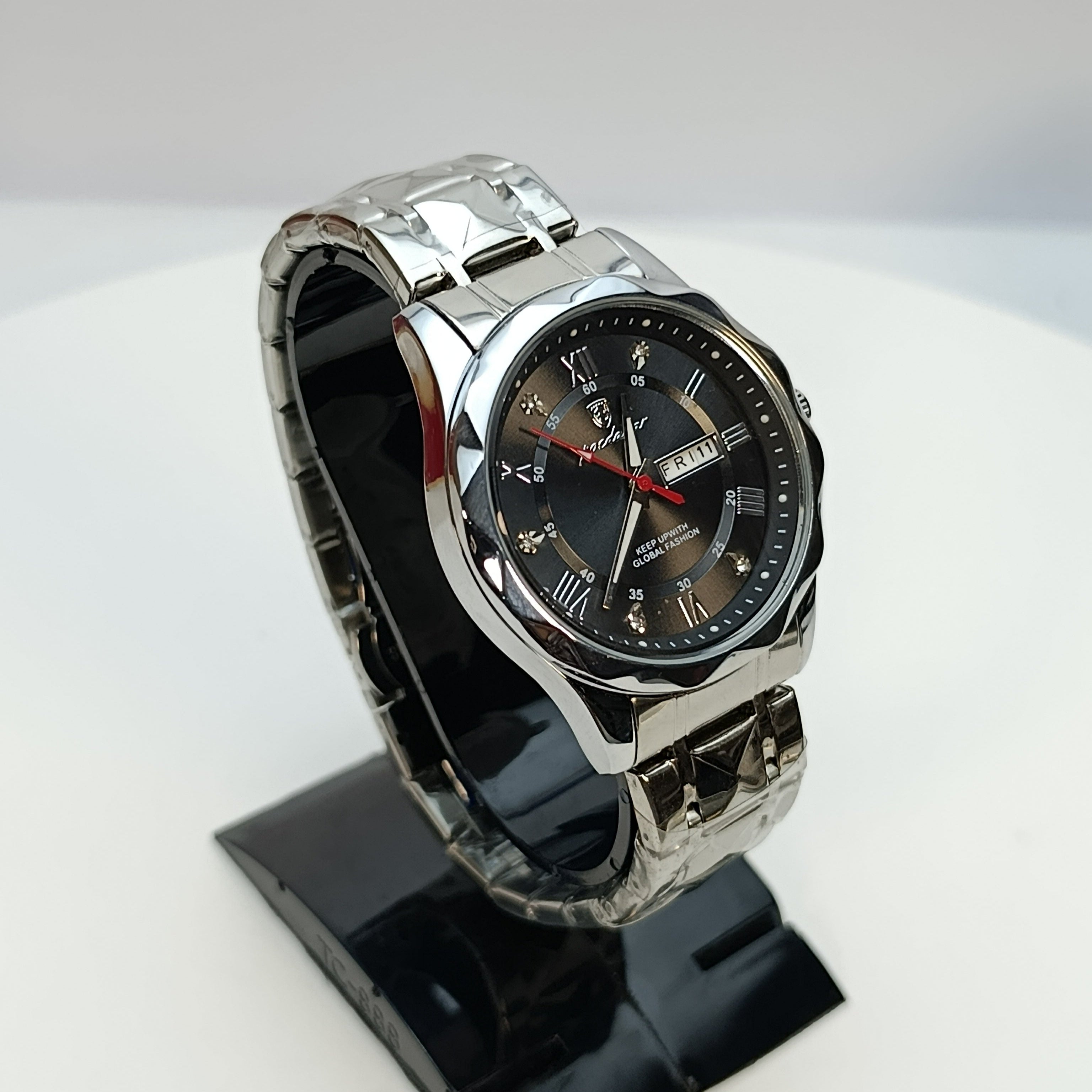 Poedagar P-615 | Dual Tone Stainless Steel | Day & Date Display (Black)