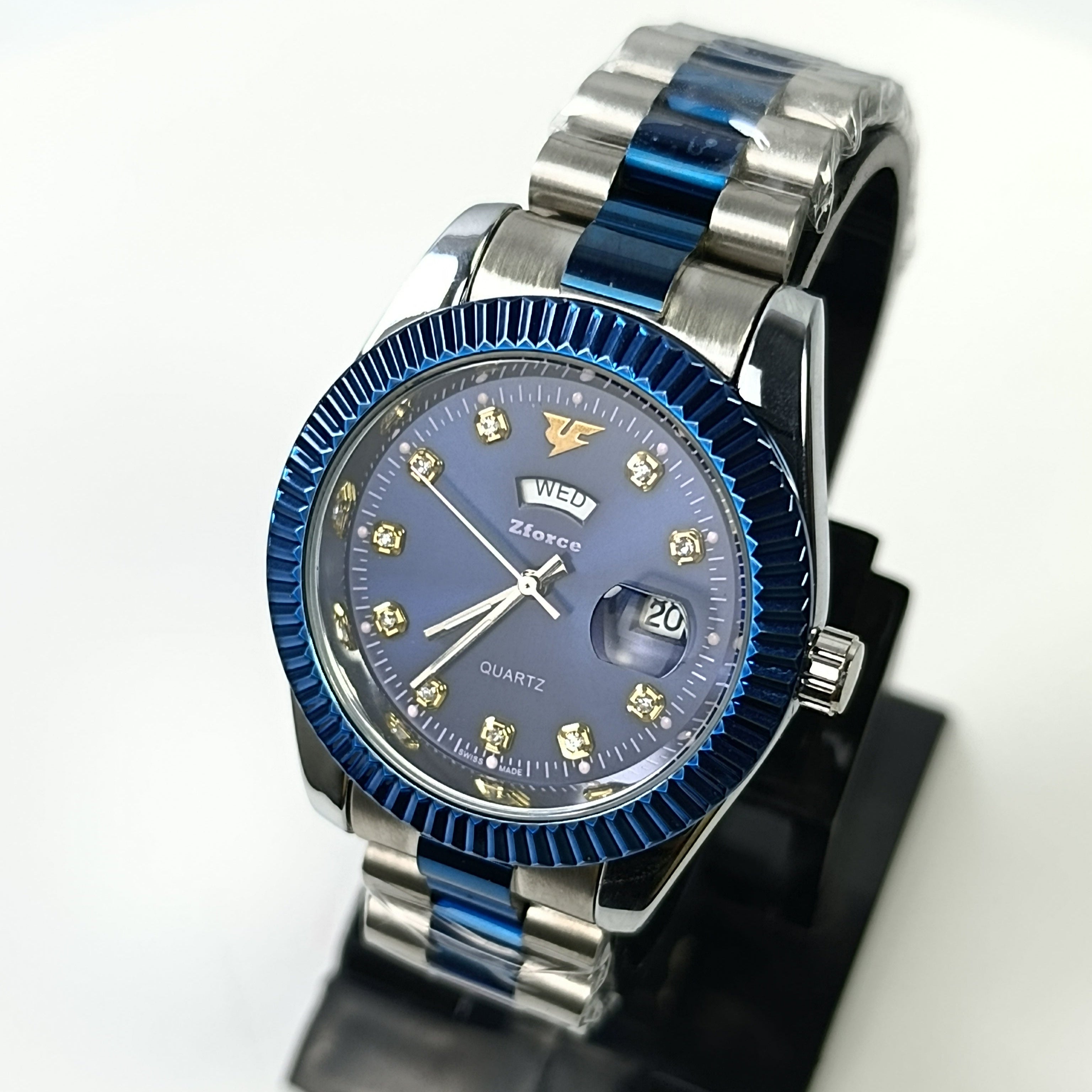 Zforce Royal Blue Chain Watch – Day & Date | Dual-Tone Steel