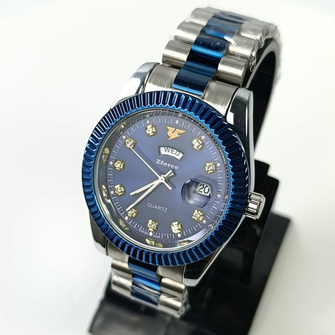 Zforce Royal Blue Chain Watch – Day & Date | Dual-Tone Steel