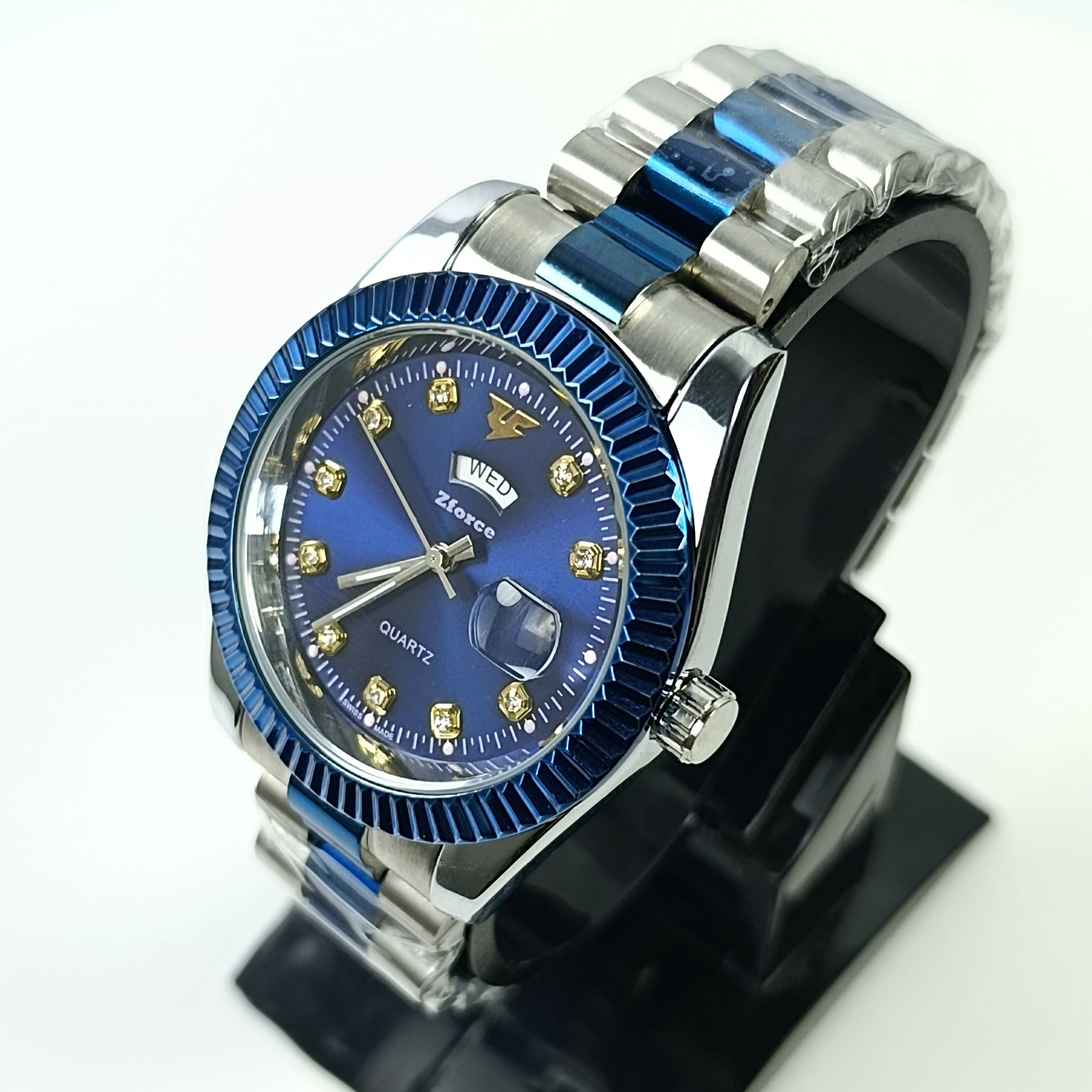 Zforce Royal Blue Chain Watch – Day & Date | Dual-Tone Steel