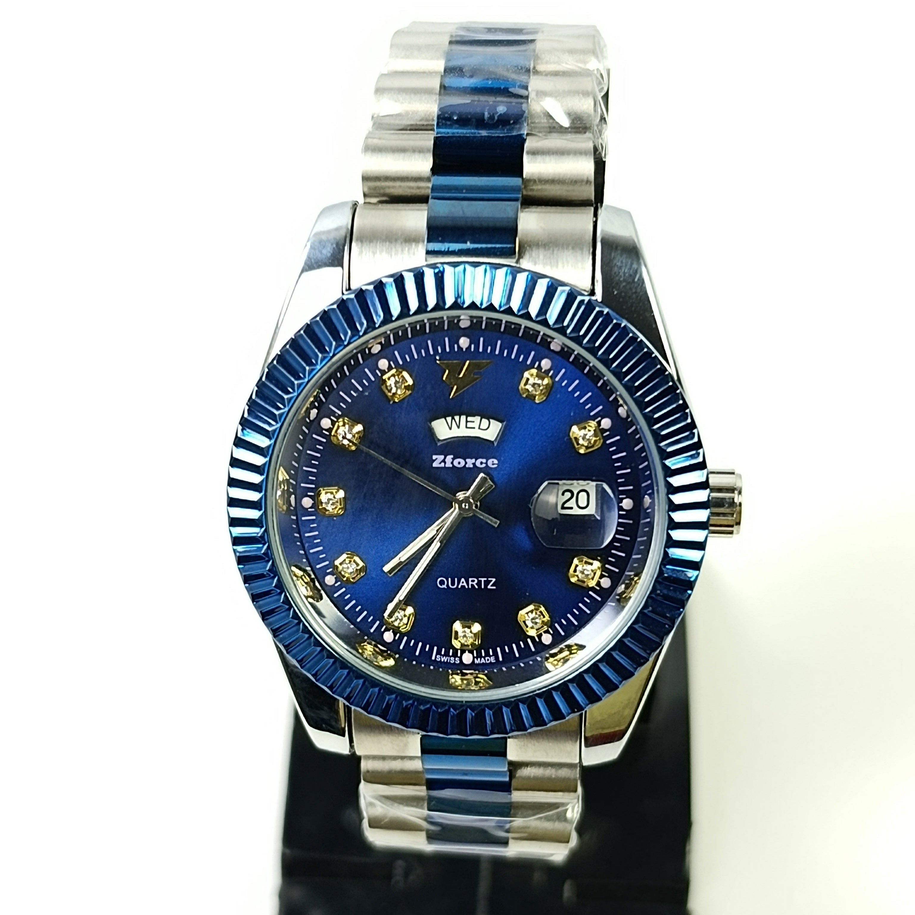Zforce Royal Blue Chain Watch – Day & Date | Dual-Tone Steel