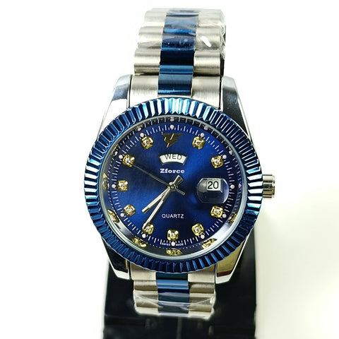 Zforce Royal Blue Chain Watch – Day & Date | Dual-Tone Steel
