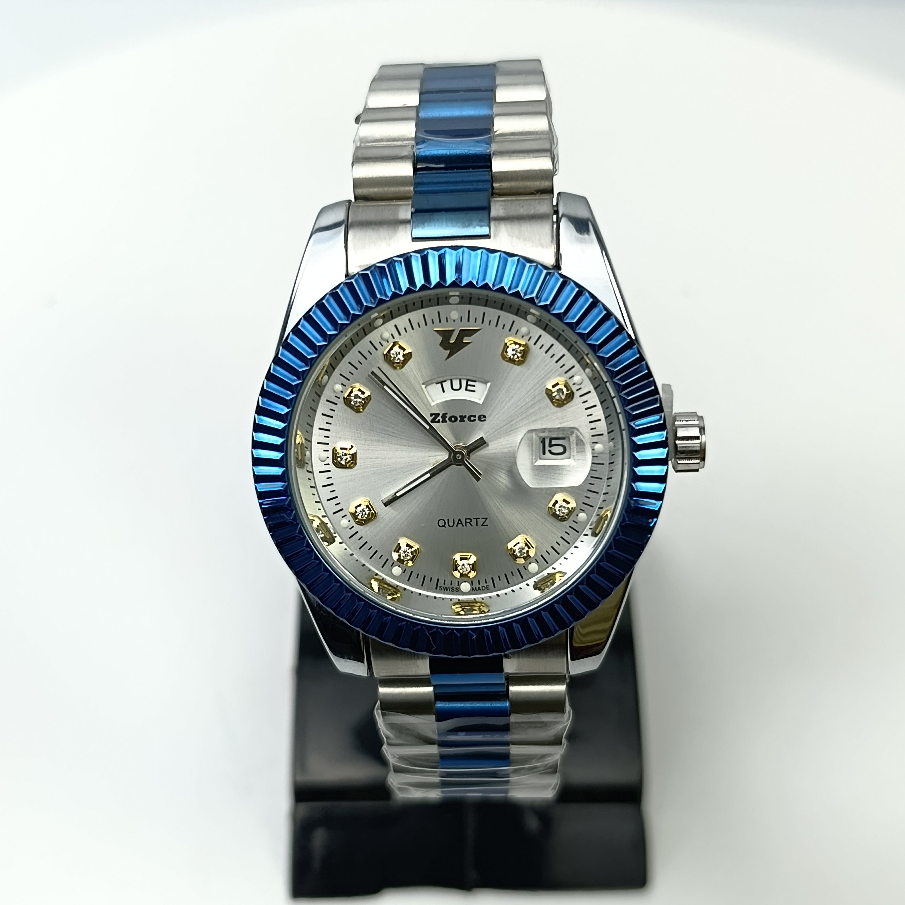 Zforce Royal Blue Chain Watch – Day & Date | Dual-Tone Steel