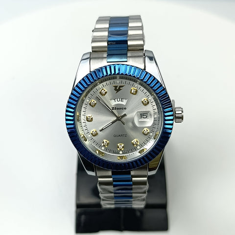Zforce Royal Blue Chain Watch – Day & Date | Dual-Tone Steel