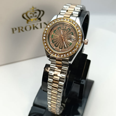 Proking Original 8416L Ladies Luxury Crystal Watch – Date (Golden)