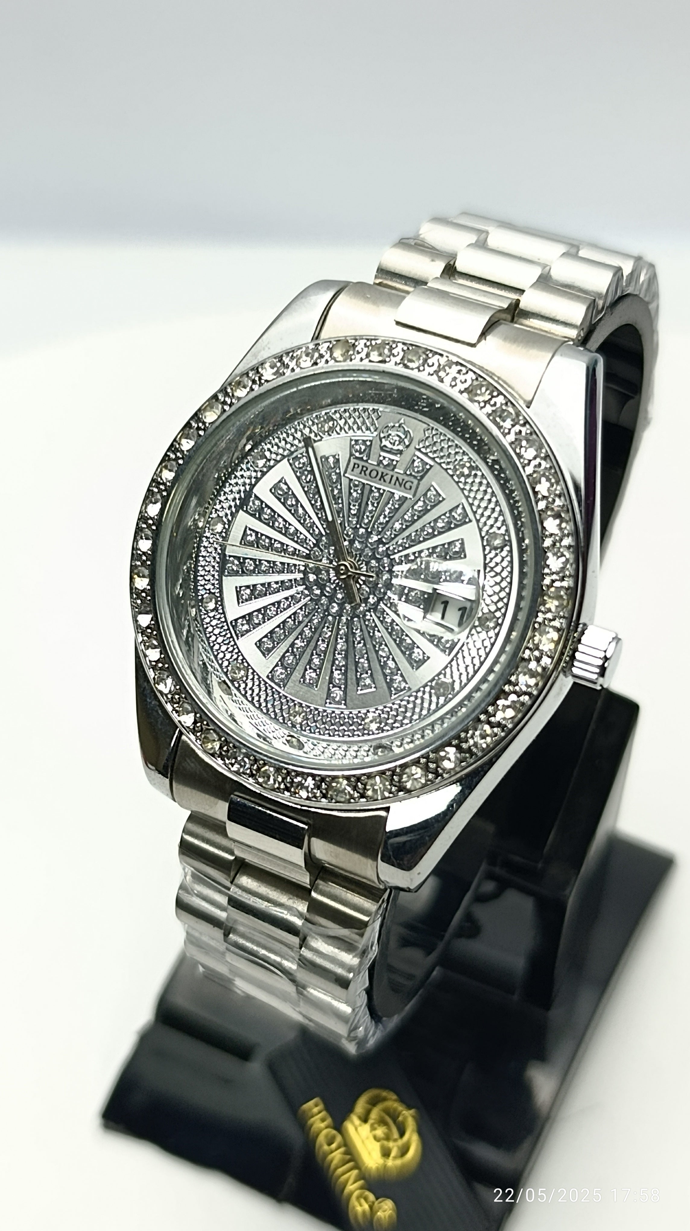 PRO-KING Original 8416G Men’s Crystal Watch – Full Stone Dial | Date