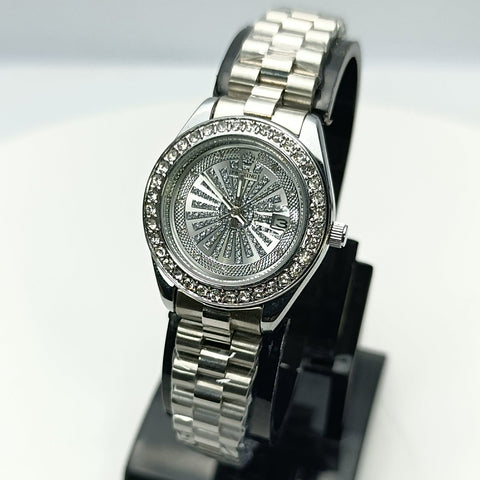 Proking Original 8416L Ladies Luxury Crystal Watch – Date (Silver)