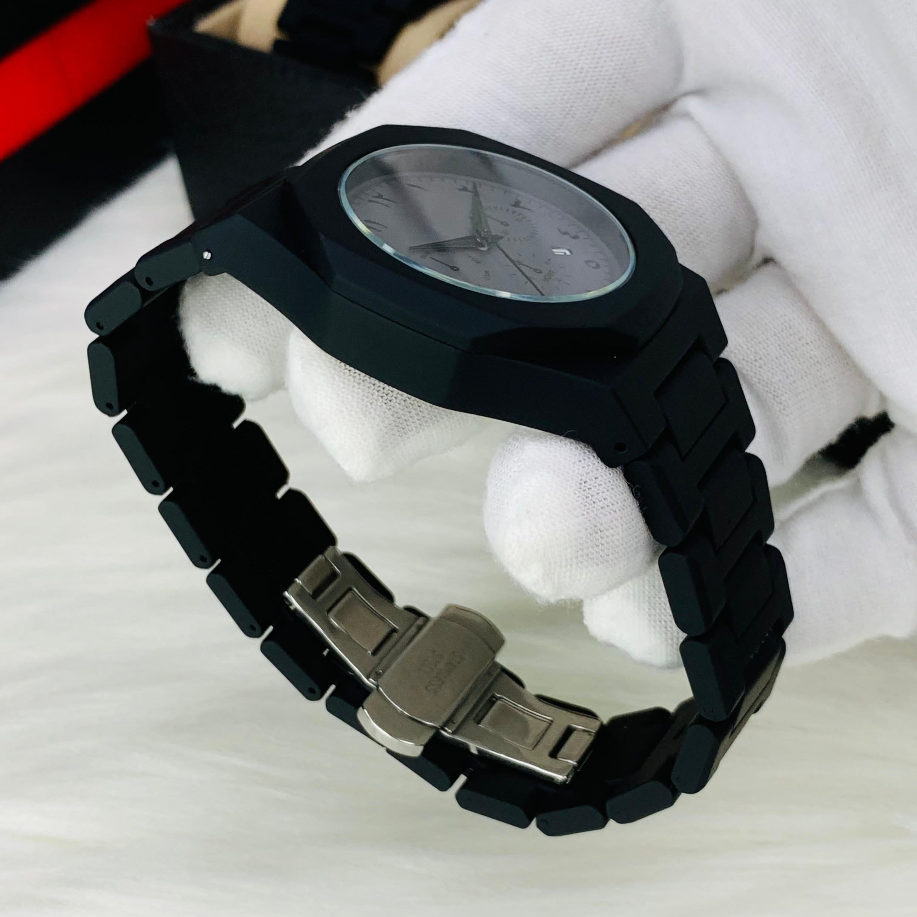 Arabic Aura Metal Heavyweight Matte Black Watch | Date Function | Butterfly Lock