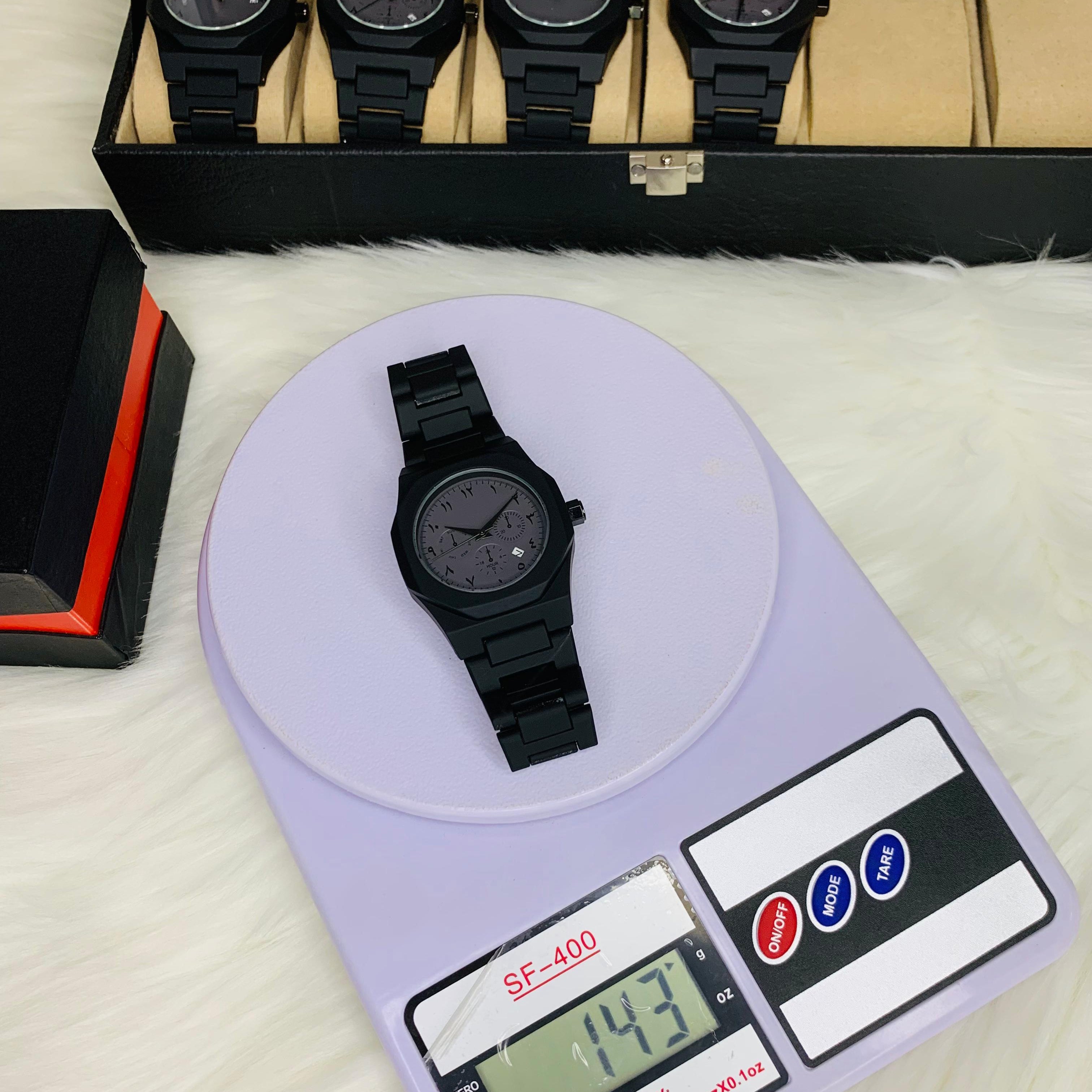 Arabic Aura Metal Heavyweight Matte Black Watch | Date Function | Butterfly Lock
